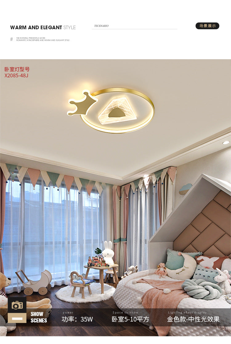Children's Room Crown Ceiling Lamp led Room Bedroom Lamp Iron Art Boys Girls Energy-saving Eye Protection Cartoon Lamp Wholesale