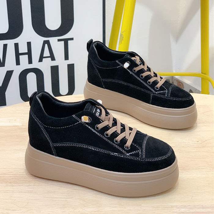 New Spring Thick-Soled Height-Increasing Women's Shoes, Versatile Black Platform Casual Shoes for Winter