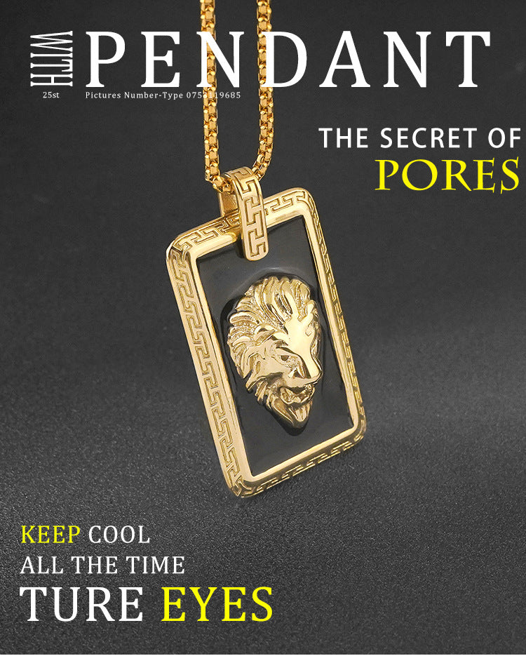 European and American Fashion Men's Stainless Steel Lion Head Pendant Personality Retro Epoxy Titanium Steel Electroplated gold Pendant Jewelry