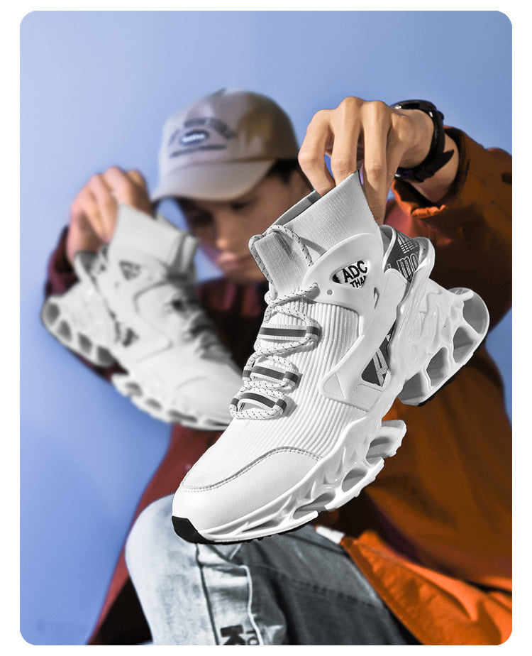 Men's Shoes National Trend Height-Increasing High-Top High-Elastic Running Shoes Basketball Shoes Ultra-Light Shock-Absorbing Running Blade-Sharp Flyknit Sports Shoes