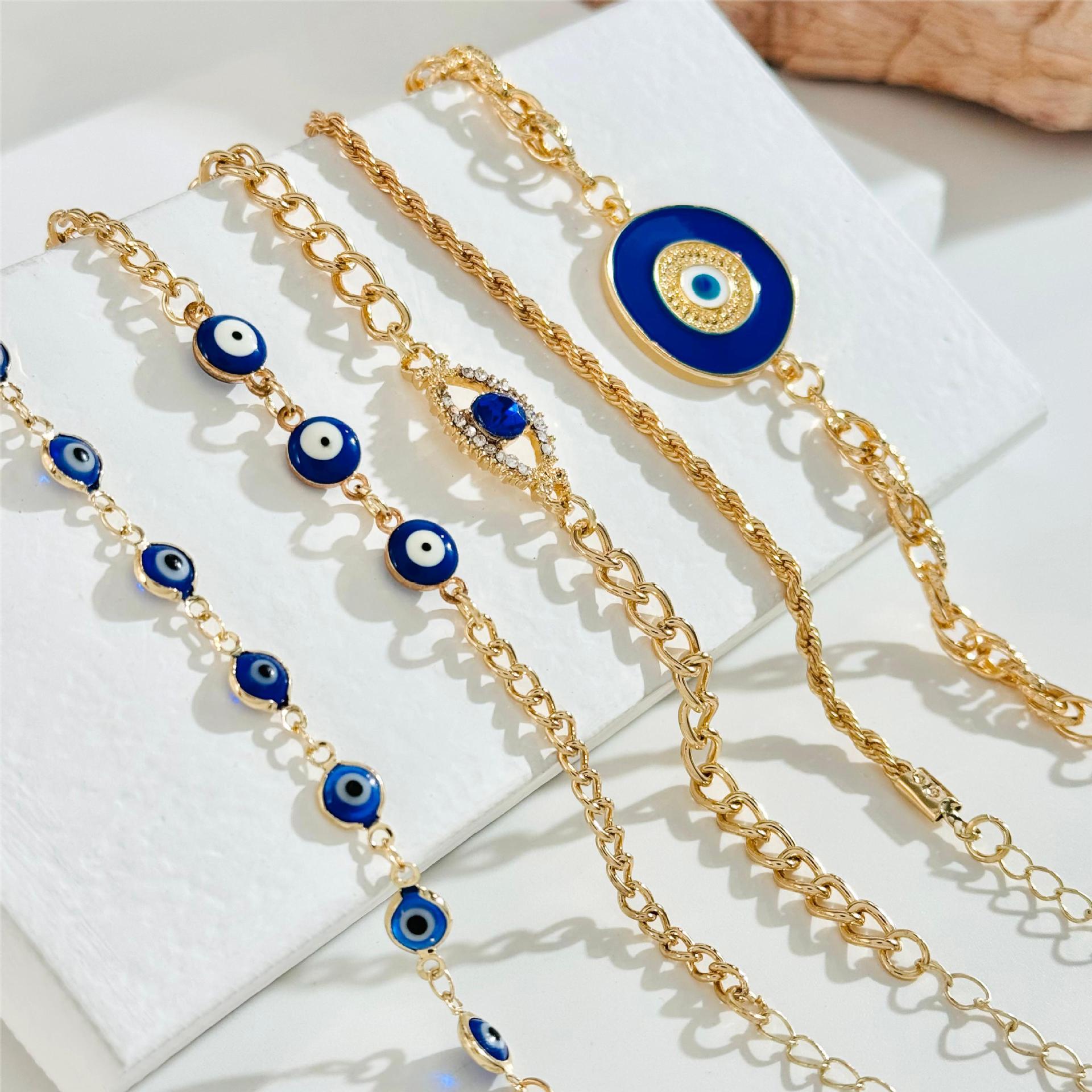 European and American Style Bracelet Bohemian Devil's Eye Bracelet Design Sense Inlaid Diamond Oil Drop Exaggerated Bracelet Set