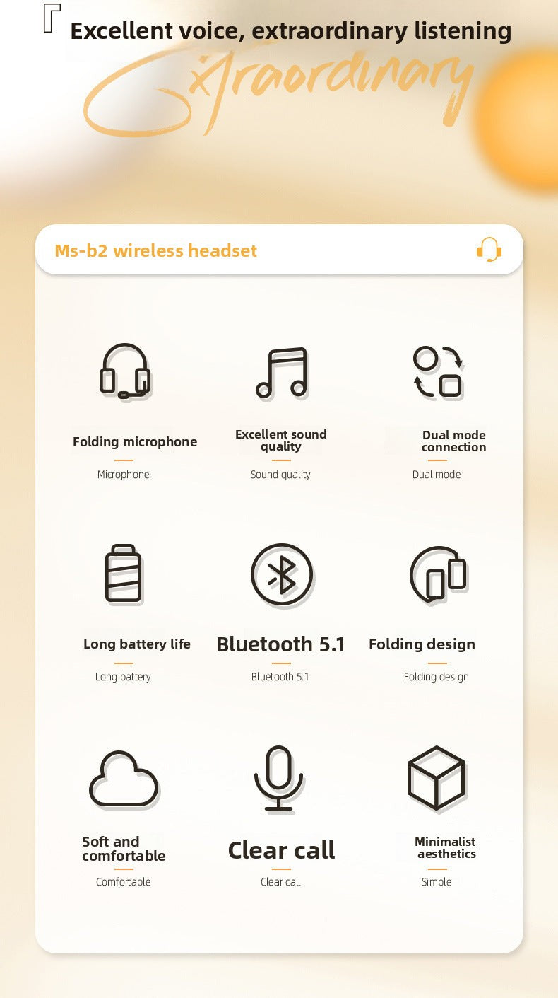 Wireless Headset Bluetooth Earphones with Mic Comfortable to Wear Long Battery Life High Sound Quality High Fidelity