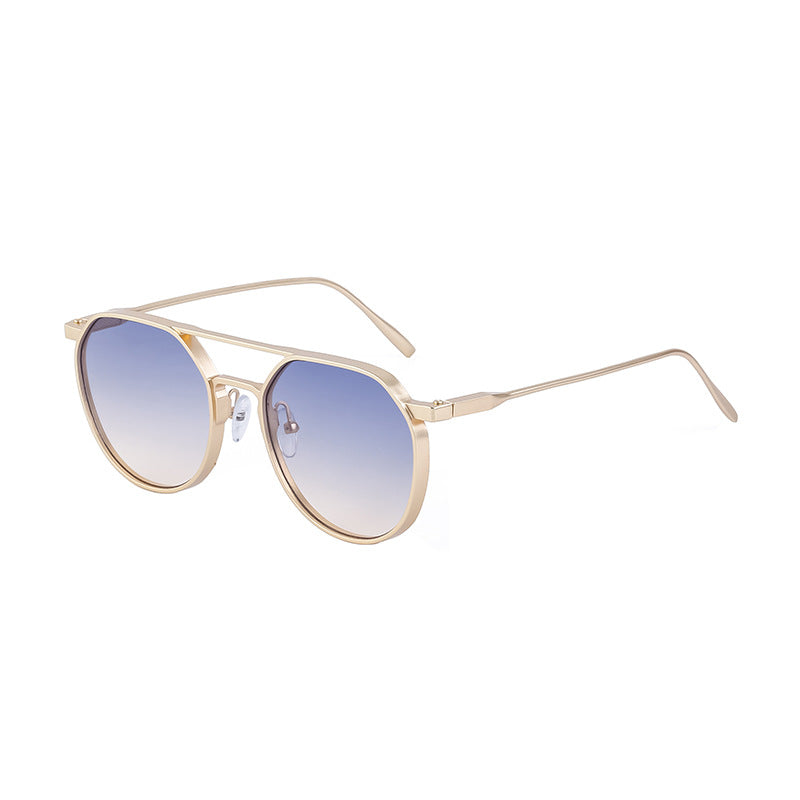 New Retro Oval Frame Glasses Metal Double Bridge Pilot Sunglasses Men's High-end Driving Sun Protection Sunglasses