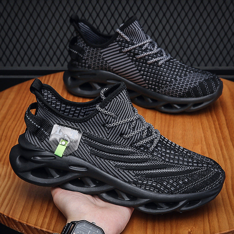 2025Men's Summer New Running Mesh Breathable Shock Absorption Sports Shoes Versatile Flyknit Large Size Mesh Casual Shoes