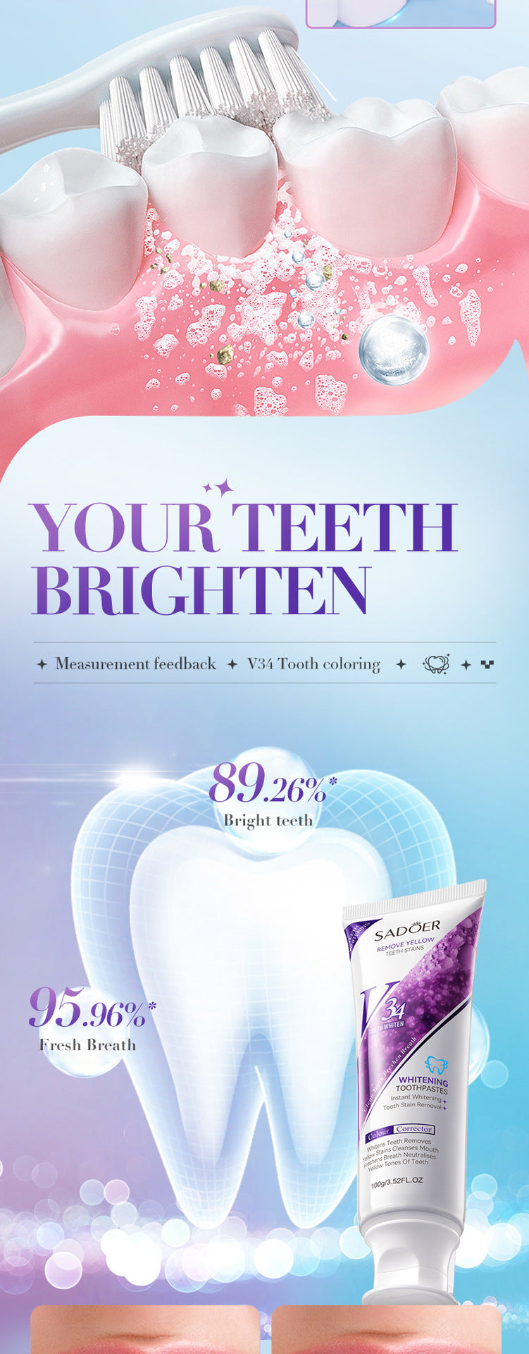 Full English V34Whitening Toothpaste SADOER Clean Tartar Brightening Toothpaste  Wholesale