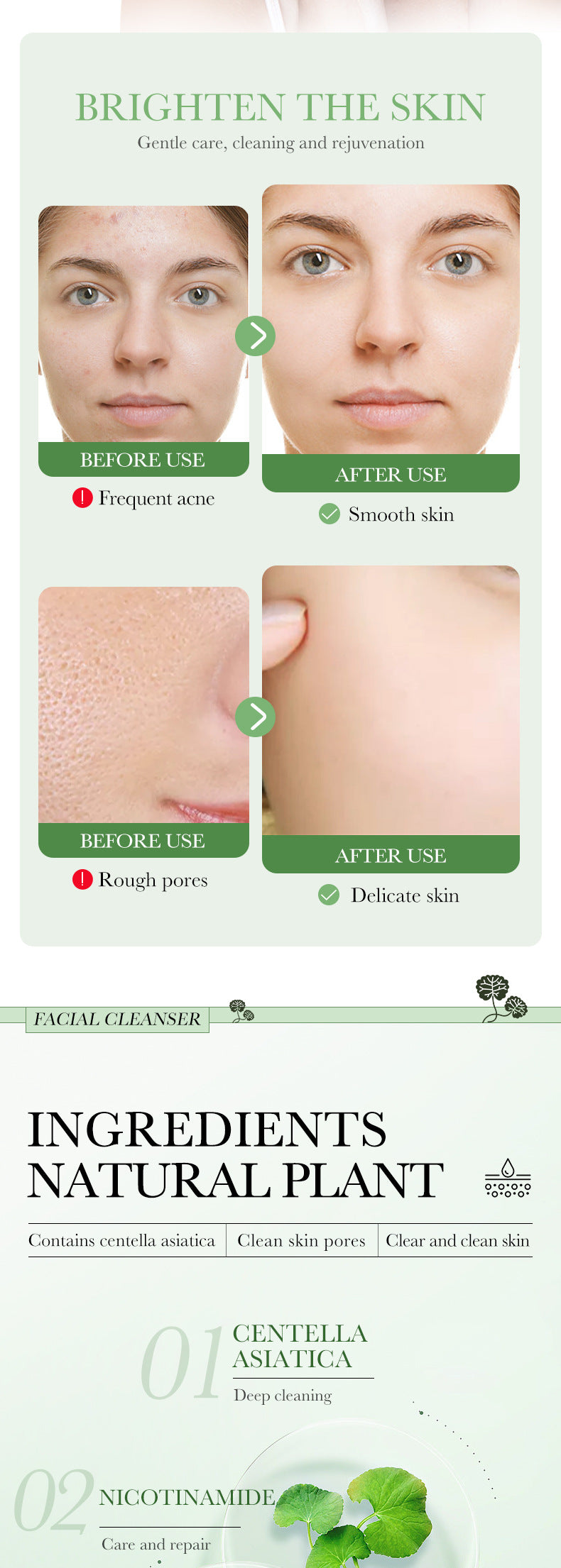 Centella Asiatica Skin Care Set in English BIOAOUA Cleansing, moisturizing and moisturizing six-piece set  foreign trade wholesale