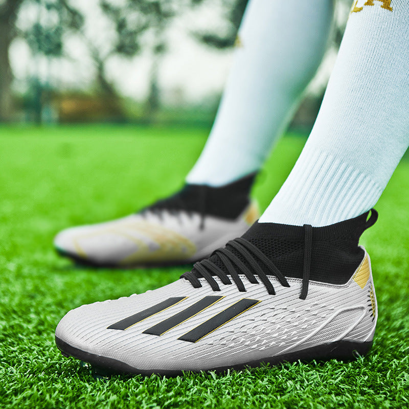 High-top Unisex Youth Soccer Shoes with Broken and Long Spikes for Grass Field Competition Training Student Sports Shoes