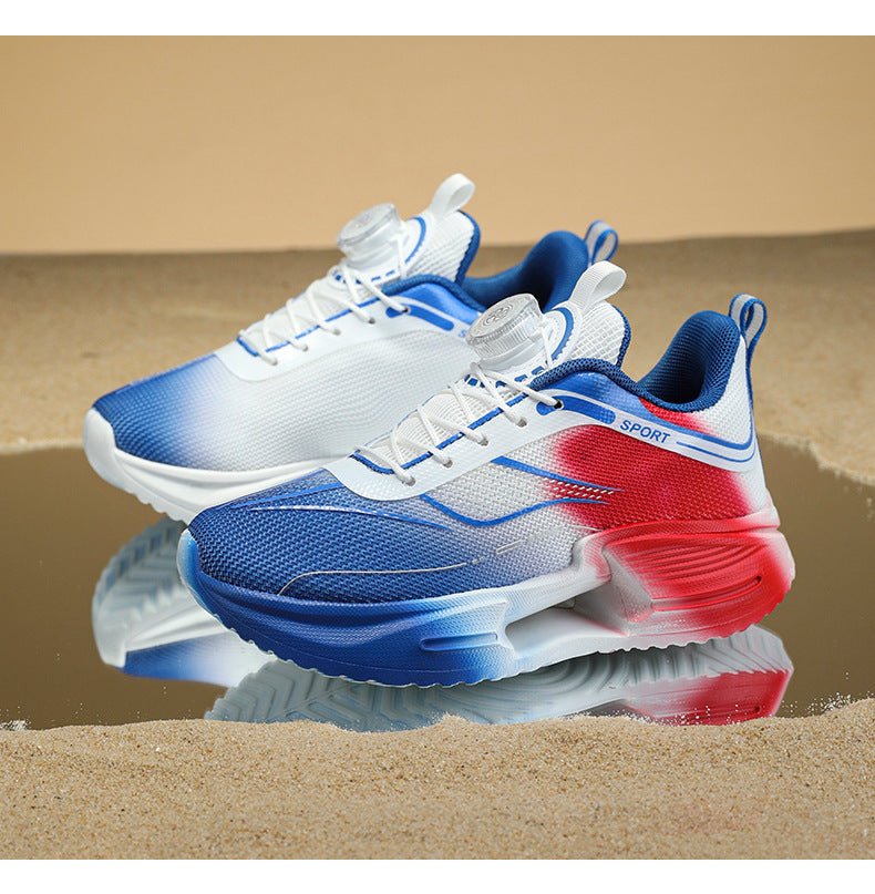 Summer Youth Breathable Mesh Rotating Button Sports Shoes Comfortable Soft Sole Men's Shoes Lightweight Non-Slip Children's Running Shoes