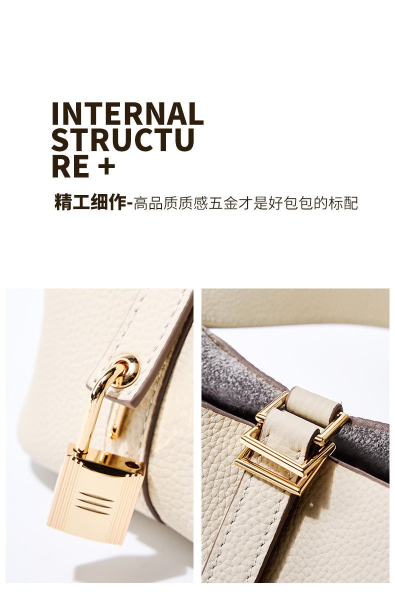 Top Layer Cowhide Vegetable Basket Bag for Women, Light Luxury Versatile Handbag, Niche Design, High-Quality Texture, Large Capacity Bucket Bag