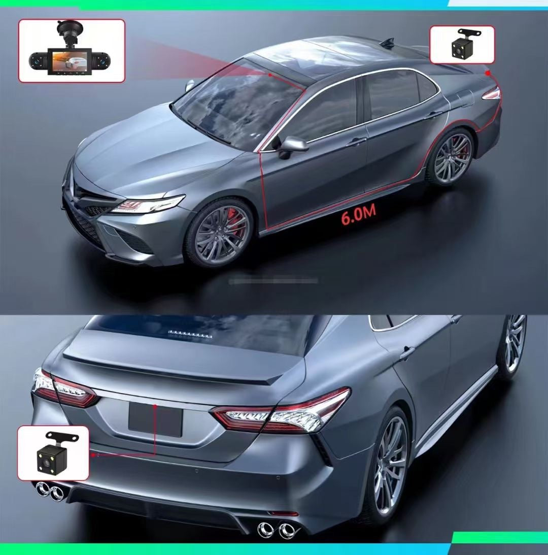 Dash Cam with Four Lenses1080P High-definition infrared night vision four-record simultaneous display dash cam DVR