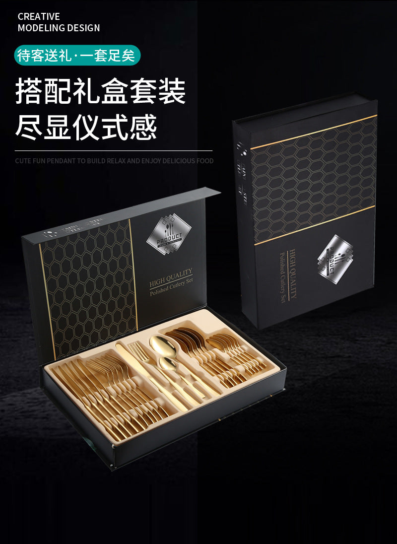 410Stainless Steel Cutlery Set Restaurant Square Handle Knife Fork Spoon24Set of Western Steak Knives and Forks
