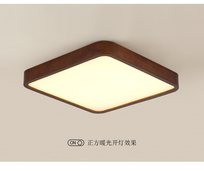 New Chinese Style Ceiling Light for Bedroom, Round Modern Simple Walnut Color Solid Wood Nordic Room LED Lamp