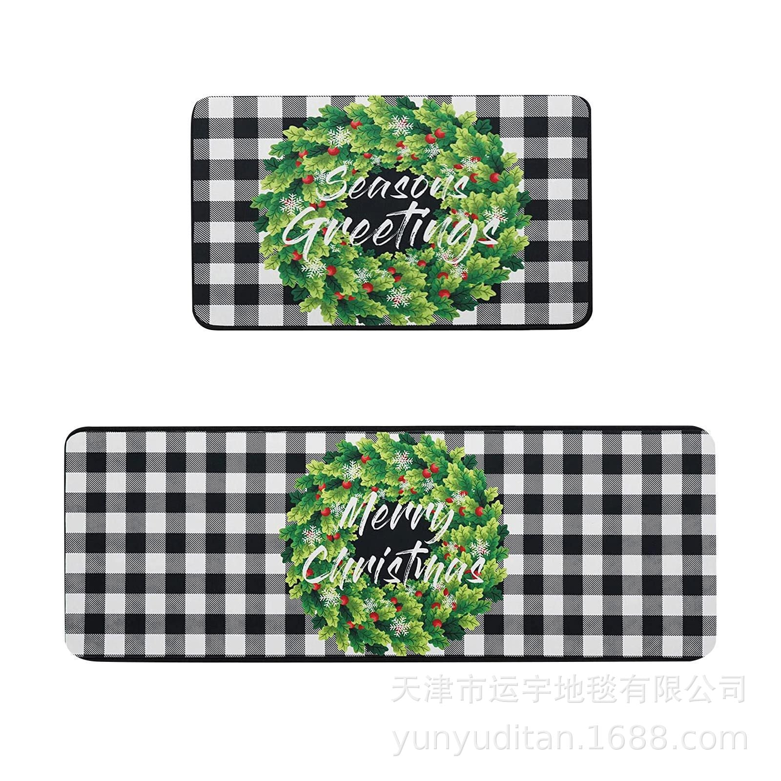Christmas Kitchen Floor Mat Two-Piece Set Crystal Velvet Water-Absorbent Oil-Absorbent Non-Slip Foot Mat Holiday Decorative Floor Mat