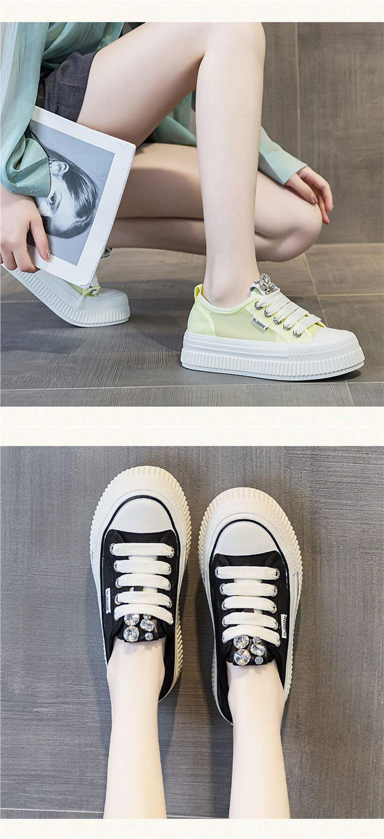 Korean style mesh breathable thick-soled white sneakers for women2025Summer new thin versatile rhinestone sports casual sneakers