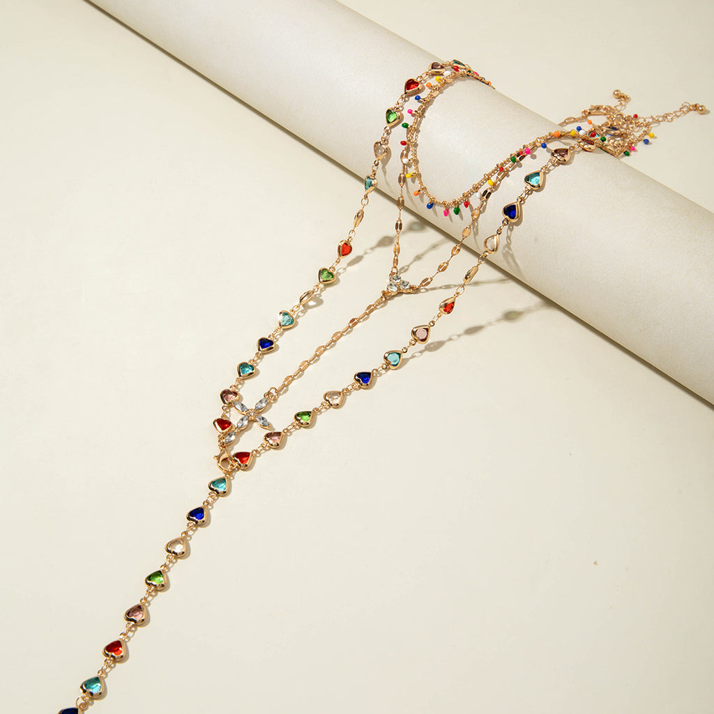 European and American Jewelry Retro Light Luxury High-end Cross Necklace Fashionable Tassel Multi-layer Stacking Wear Y Type Necklace