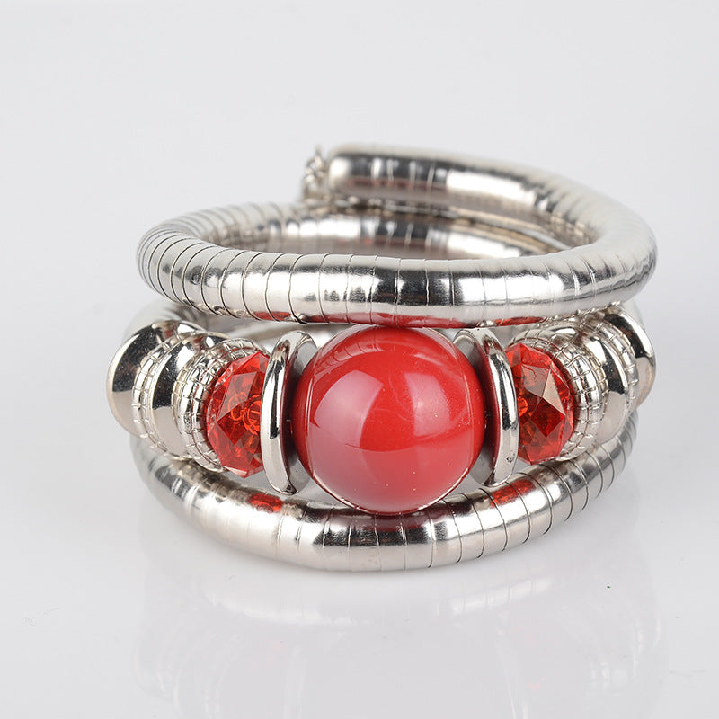 European and American Fashion Brand Bracelet for Women, High-End Ethnic Style, Simple Layered Multi-Color Three-Circle Wrap Bracelet