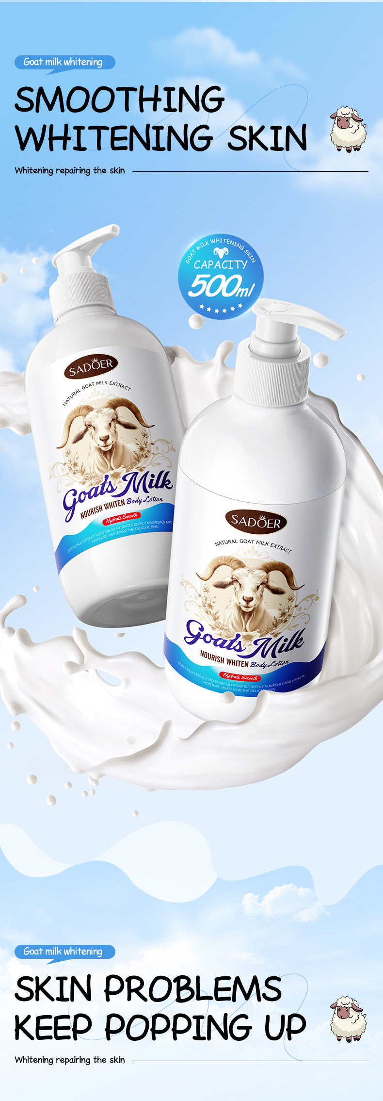 Goat Milk Whitening Body Lotion SADOER Nourishing, hydrating, moisturizing body lotion for foreign trade cross-border