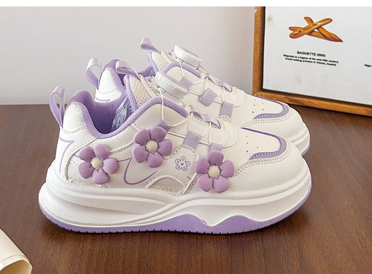 Children's Sports Shoes Spring and Autumn2025New Student Knob Girls' White Sneakers Versatile Casual Girls' Running Shoes