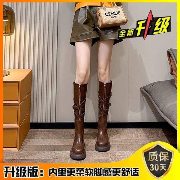 2025Spring and Autumn New Over-the-Knee Boots Women's Martin Boots Belt Buckle Thick-Soled Motorcycle Rider Boots High Tube Fashion Boots
