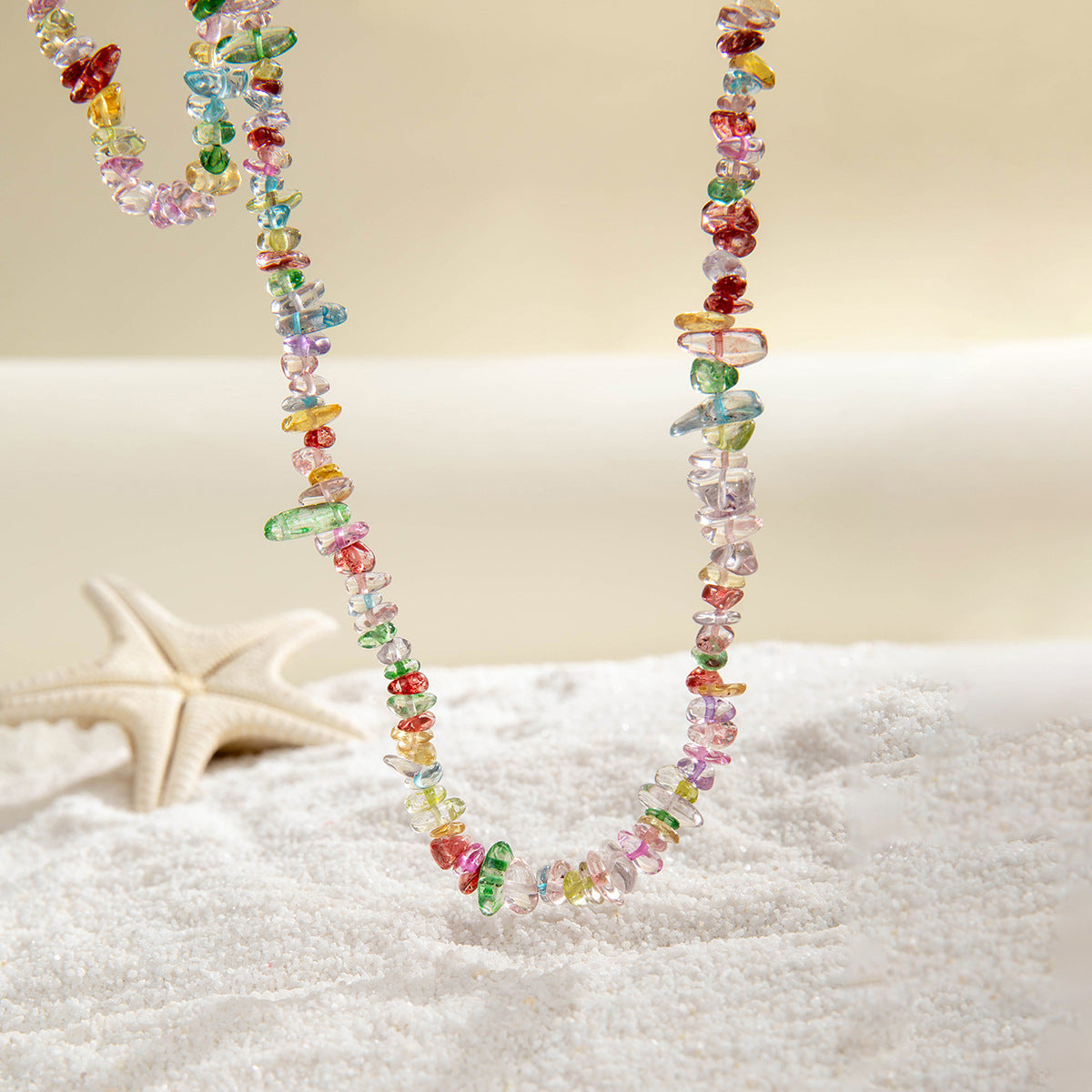 Simple Colorful Beaded Tassel y Chain Necklace Elegant Versatile Diamond-Studded Sweater Chain Jewelry