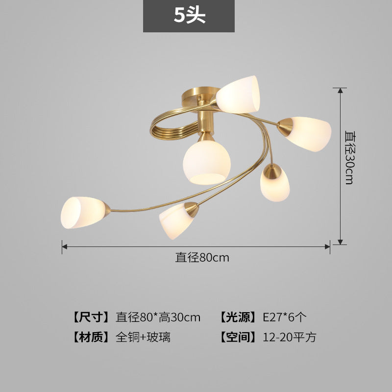 All-Copper Ceiling Light Nordic Style Bedroom Light Modern Simple Elegant Master Bedroom Room Light Creative Personality Living Room Light