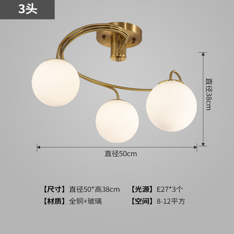 All-Copper Ceiling Light Nordic Creative Lighting Living Room Light Master Bedroom Ceiling Light Post-Modern Minimalist Dining Room Light
