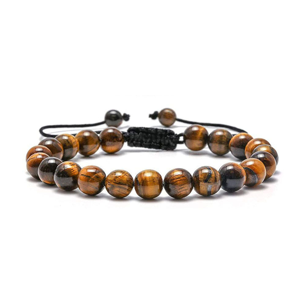 European and American Men's Volcanic Stone Woven Bracelet Natural Stone Adjustable Bracelet Frosted Tiger Eye Stone Woven Bracelet