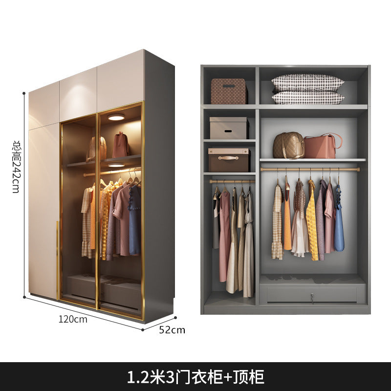 Light Luxury Glass Door Wardrobe Modern Home Bedroom Cloakroom Custom Processing Assembly Wardrobe Storage Large Wardrobe
