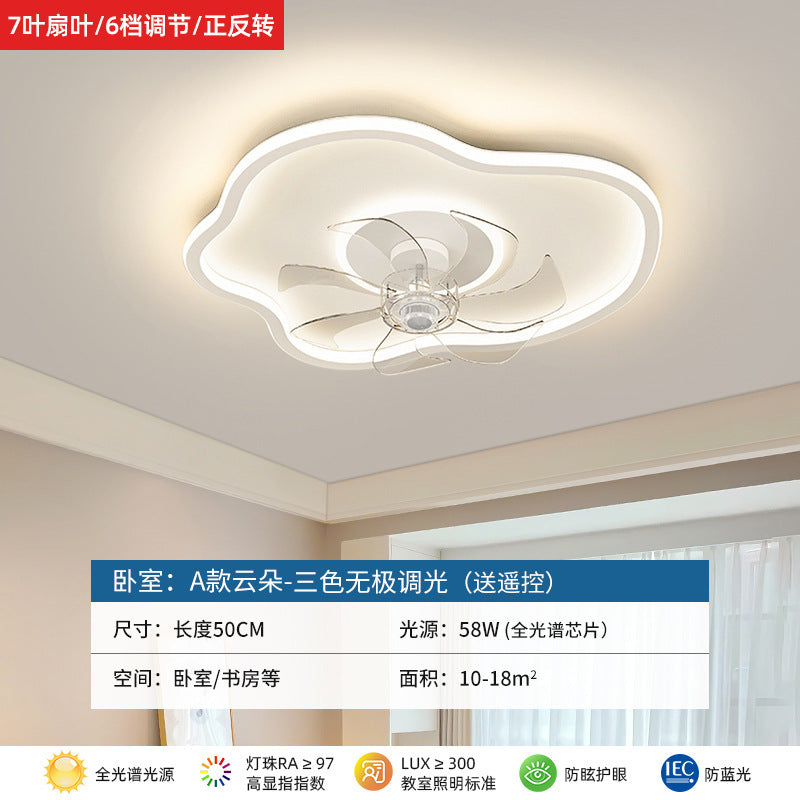 2025New Bedroom Ceiling Fan Light360Degree Rotating Airflow Energy-saving Eye Protection Cream Style Voice Control Lamp