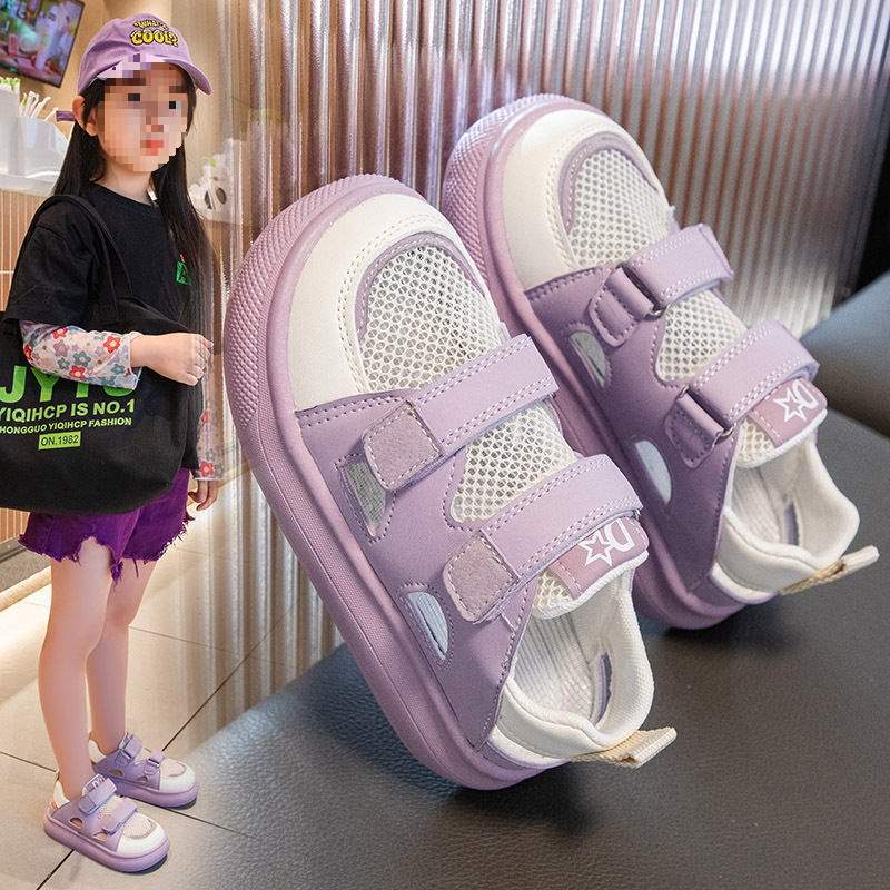 Girls Sports Closed-Toe Sandals Summer Style2025Summer New Children's Hollow Breathable Single Mesh Shoes Girls' White Shoes