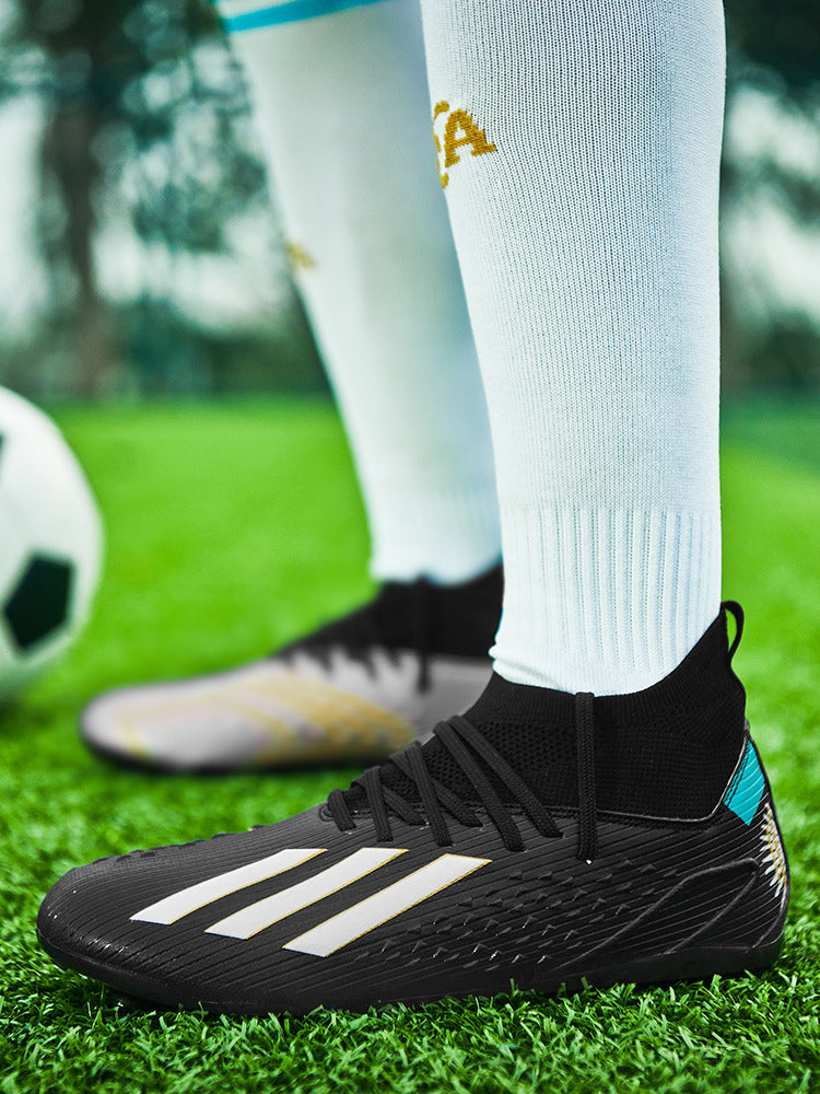 High-top Unisex Youth Soccer Shoes with Broken and Long Spikes for Grass Field Competition Training Student Sports Shoes