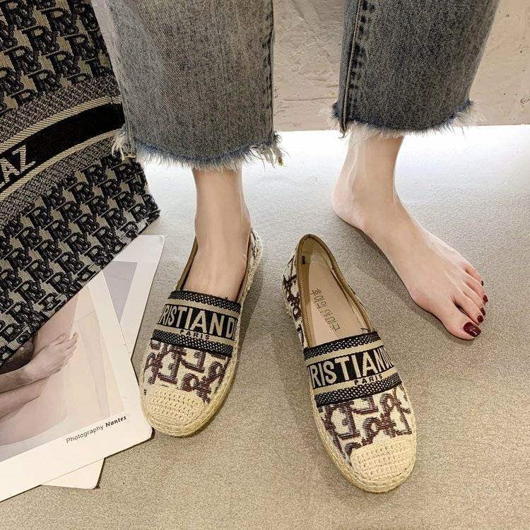 Embroidered Fisherman Shoes Women's Flat Shoes2025New Summer Casual Woven Loafers Slip-On Lazy Shoes