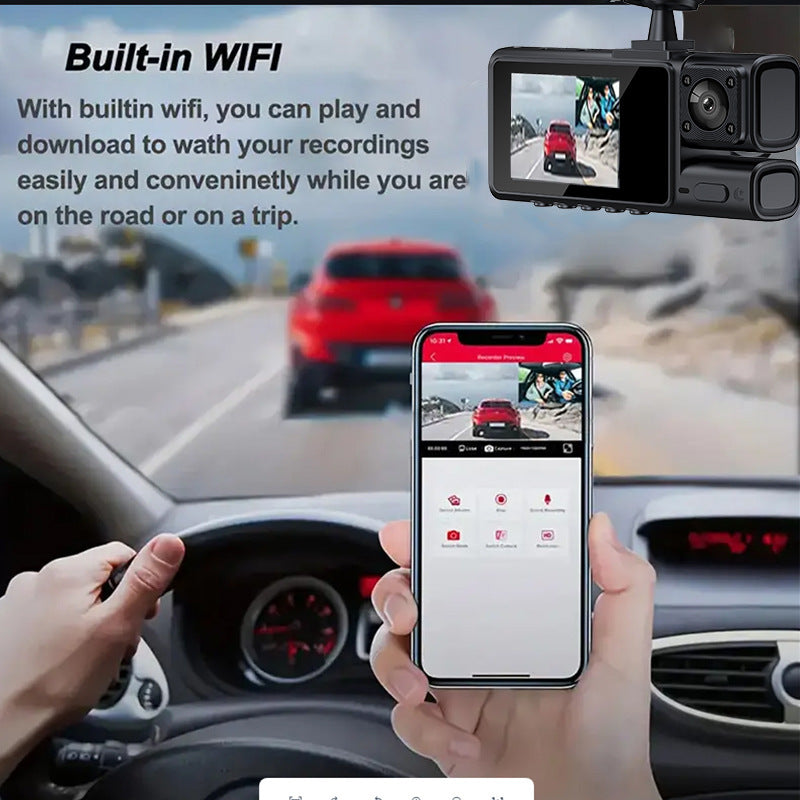 New S19HD Night Vision Three-Channel Dash Cam1080P HD Rearview Mirror Three-Lens Reversing Image