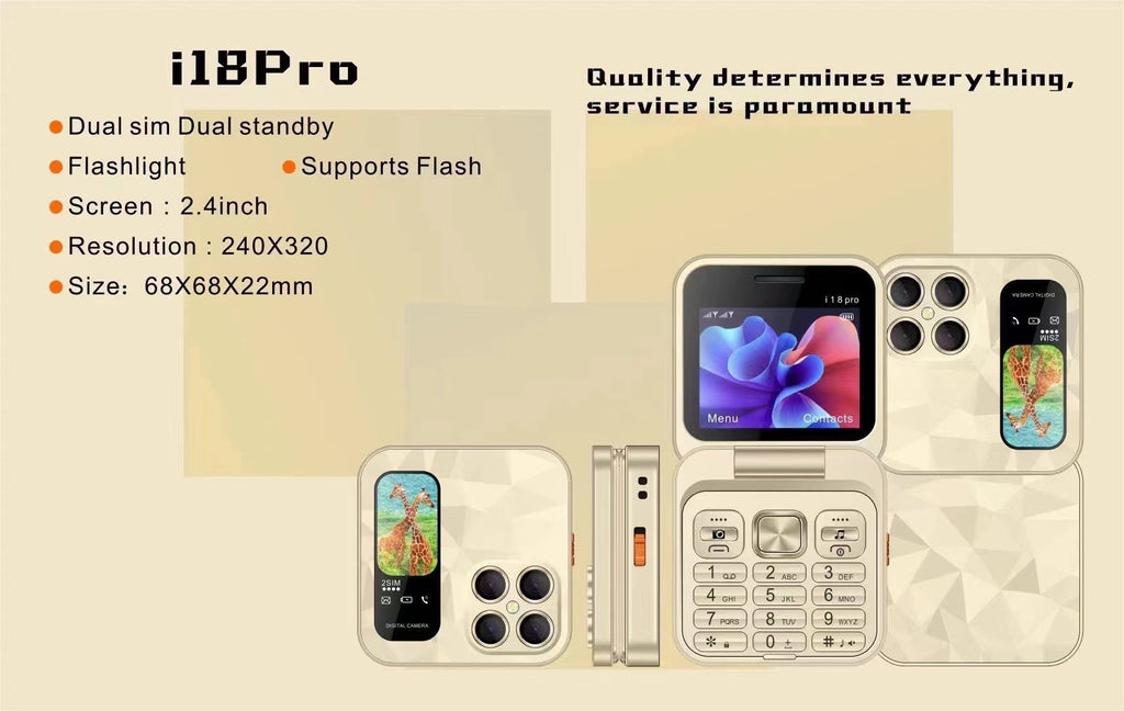 Mini flip Phone New i18pro Flip Phone2.4Dual SIM2G Button Folding Phone