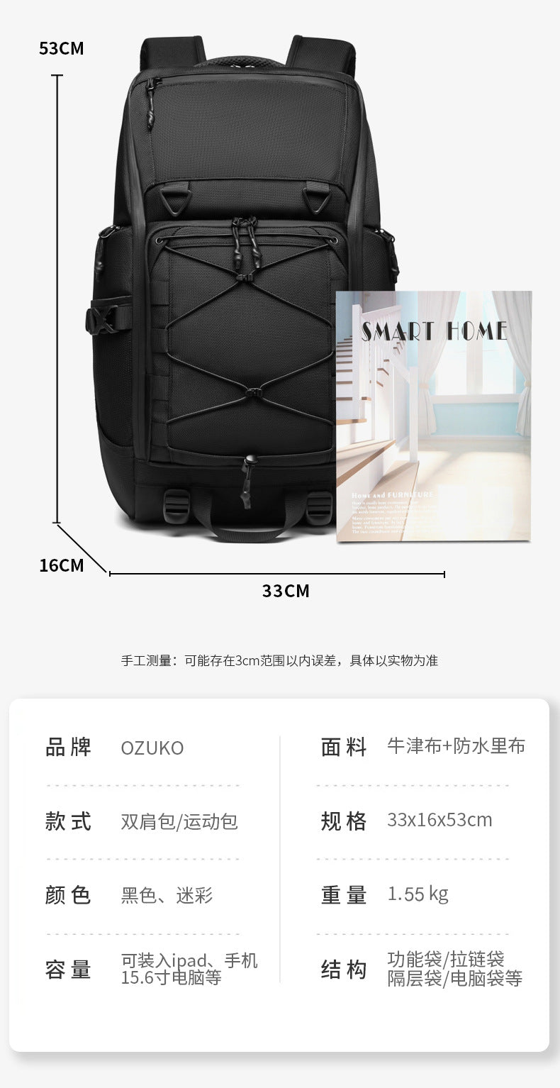 OZUKO Travel Backpack Men's Large Capacity Waterproof Outdoor Mountaineering Computer Backpack Camouflage Commuting School Bag