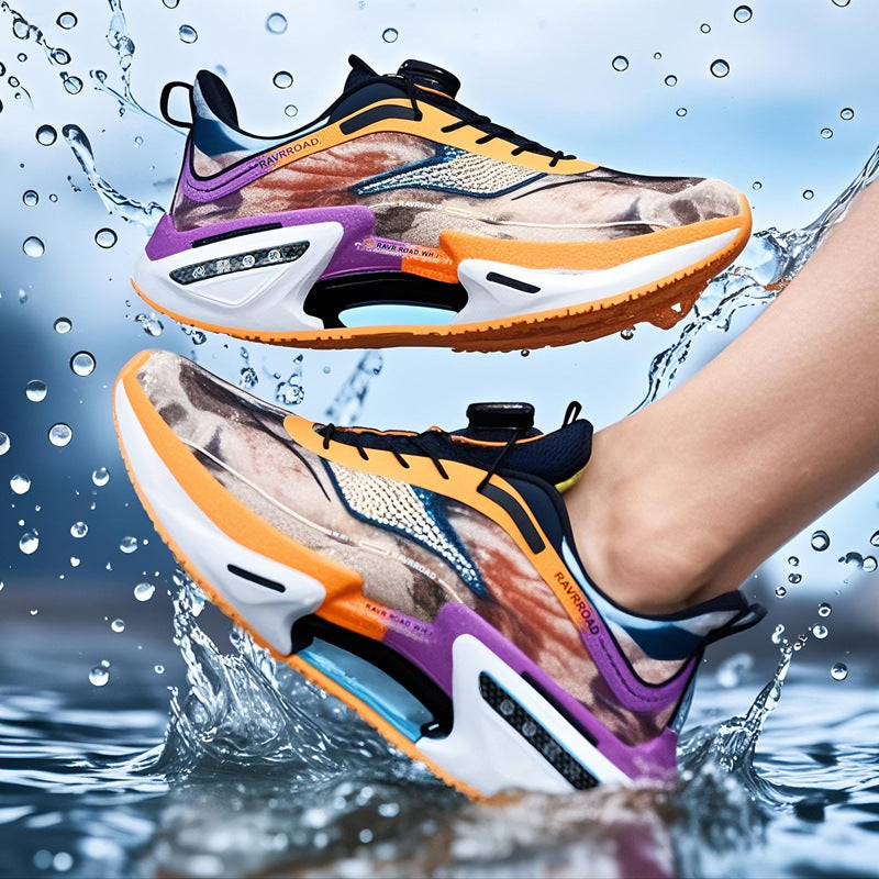 DAJUEYING Real Explosion Protection Carbon Plate High Elastic Cushioning Running Shoes Men and Women Knob Buckle Racing Mesh Breathable Sports Shoes