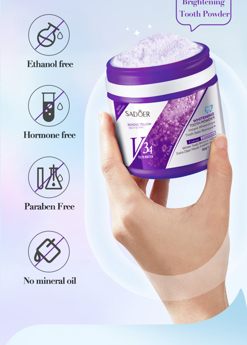 Full English V34Toothpowder50g SADOER Whitening Deep Cleaning Whitening Teeth Cleaning Powder  Foreign Trade Wholesale