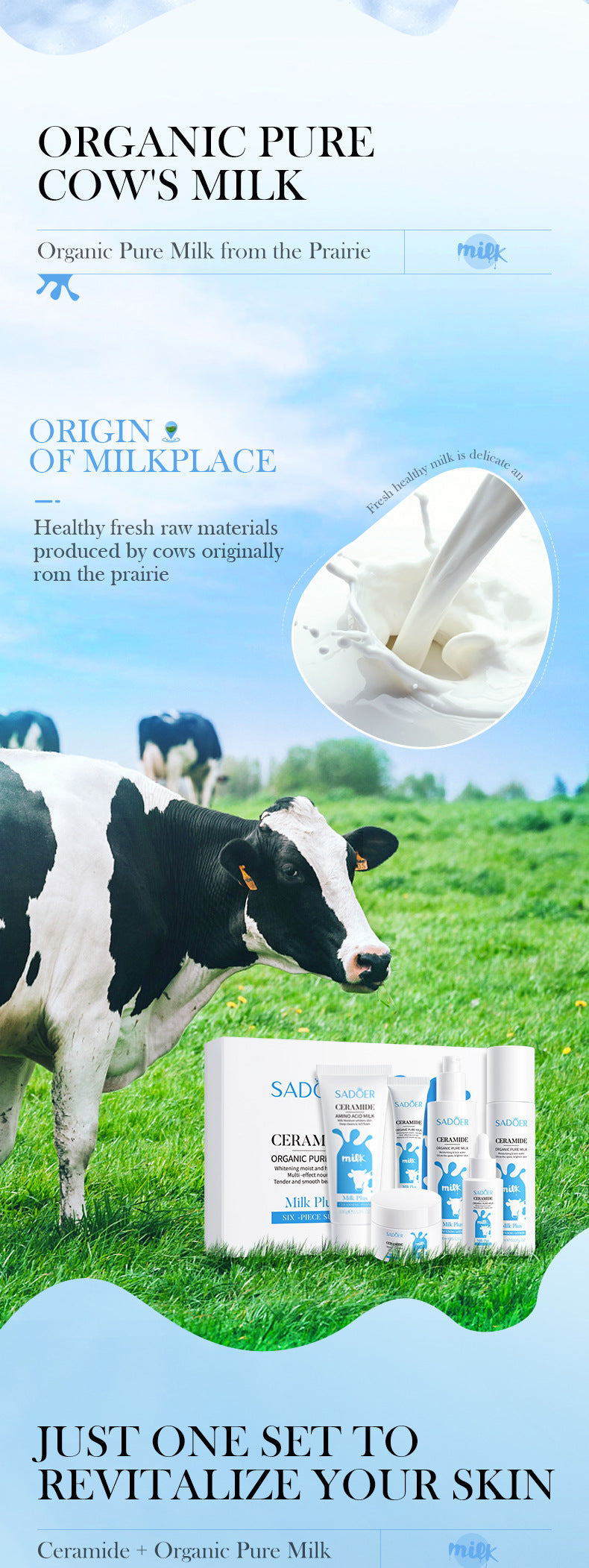 Milk Skin Care Set SADOER Ceramide Whitening and Moisturizing Six-piece Set Cross-border Foreign Trade Wholesale