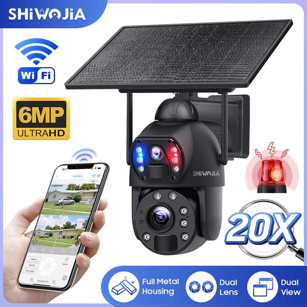 Factory Private Model600Wan HD Solar Camera Full Metal Farm20Night Vision Dual Lens Camera