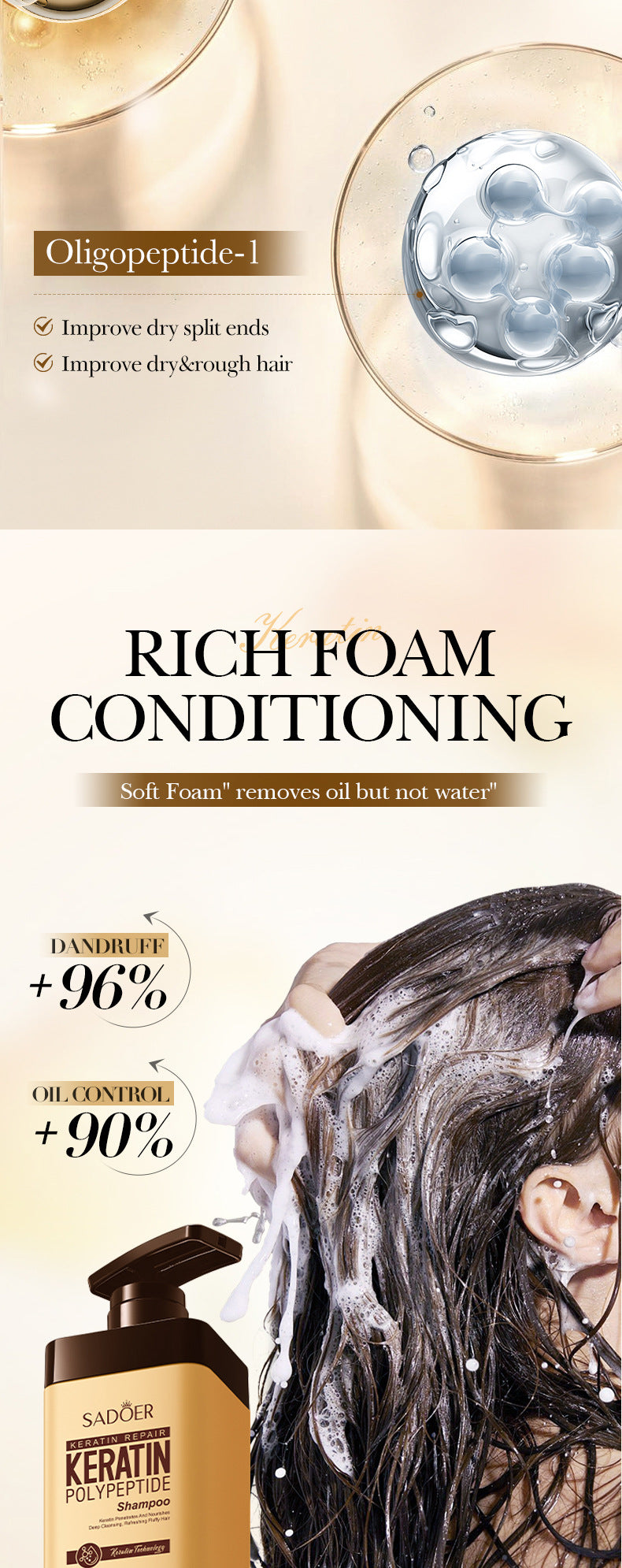 Keratin Peptide Anti-Dandruff Shampoo SADOER Fluffy Cleansing Shampoo Cross-Border Wholesale