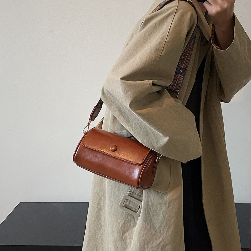New Fashionable Single Shoulder Bag PU Round Barrel Bag Daily Niche Matching Single Shoulder Crossbody Women's Bag