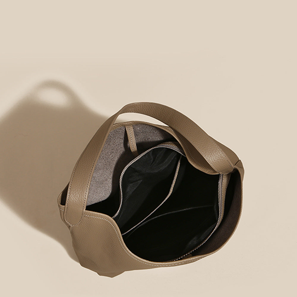 New Large Capacity Genuine Leather Row Bucket Bag Tote Underarm Bag Women's Casual Handheld Single Shoulder Cowhide Bag