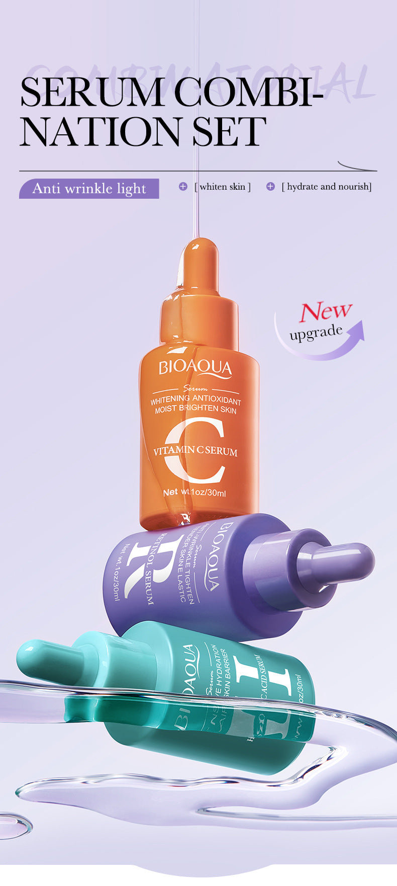 Full English Essence Three-Piece Set90ml BIOAOUA Hydrating and Moisturizing Skincare Set  Wholesale