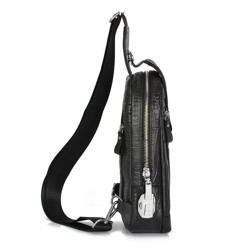 Anti-theft Bag Travel Essential Genuine Leather Chest Bag Men Crocodile Pattern Cowhide Portable Shoulder Crossbody Small Bag