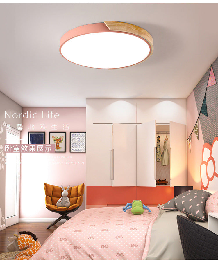 Macaron Solid Wood Ceiling Light led Bedroom Lamp Round Nordic Iron Art Room Lamp Creative Living Room Lamp for Home Use