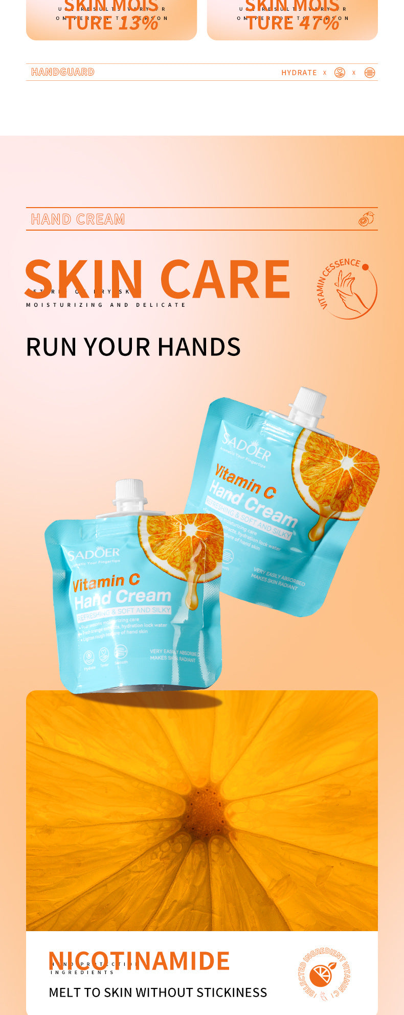 Full English Plant-Based Hand Cream in Sachet SADOER Avocado Aloe Vera Moisturizing Refreshing  Wholesale