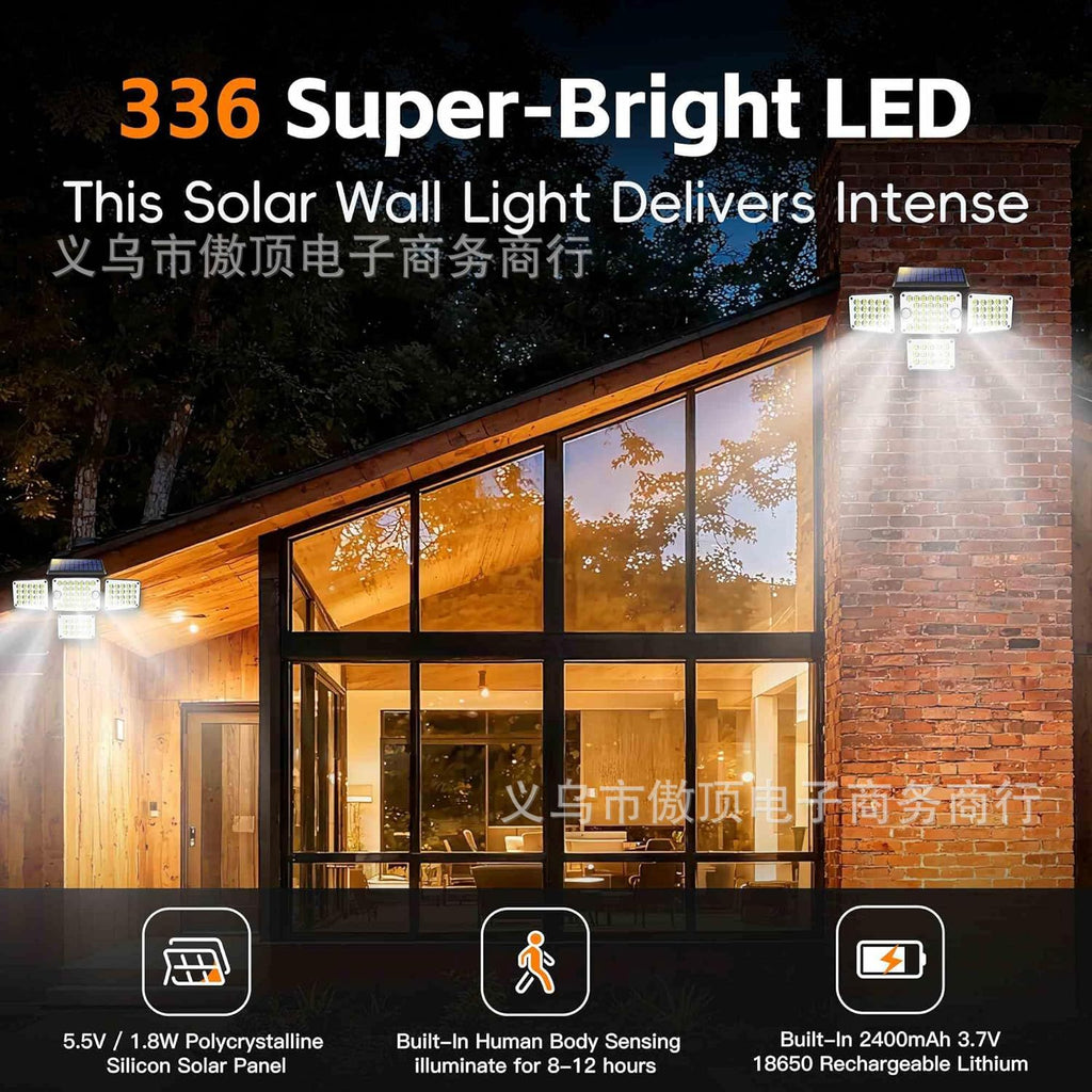 Solar Wall Light Four-Head Upgraded Dual-Sensor Rotating Outdoor Street Light Human-Sensor Garden Light
