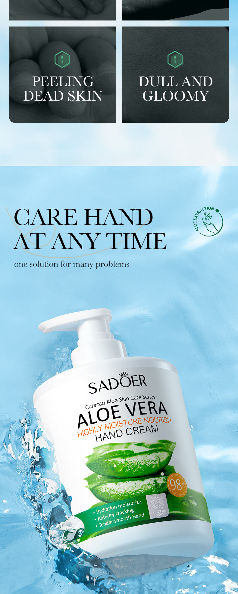 Pump Head Hand Cream450g SADOER Vitamin C Aloe Vera Whitening Large Capacity Cross-Border Wholesale