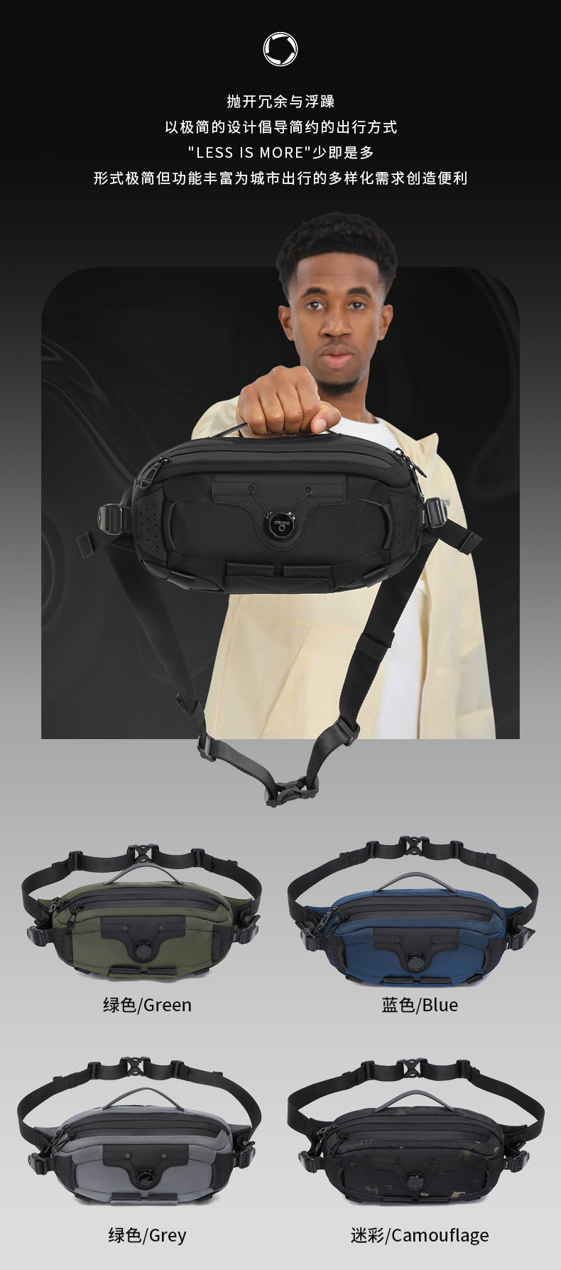 OZUKO Men's Chest Bag Crossbody Waist Bag Multifunctional Tactical Waterproof Portable Outdoor Cycling Trendy Brand High-end Bag