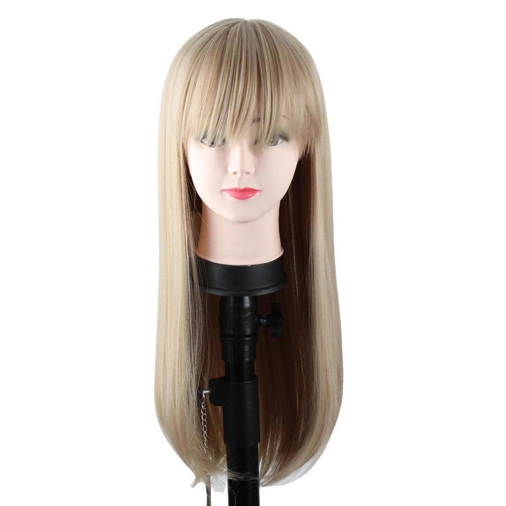 High-Temperature Fiber Wig for Women, Realistic Long Hair, Middle Part, Long Straight, Natural and Lifelike, Two-Tone Full Head Wig wigs